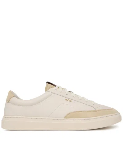 Hugo Boss Light Beige Smooth Leather Sneakers In Multi