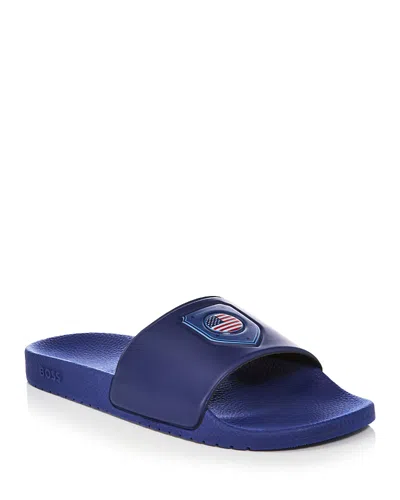 Hugo Boss Soccer Men's Aryeh Slides In Brazil In Blue