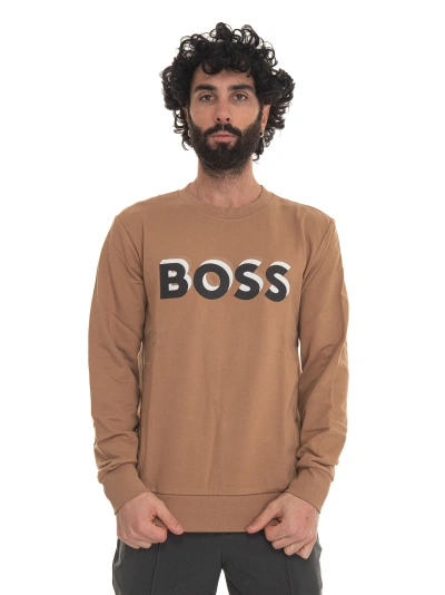 Hugo Boss Soleri 07 Crewneck Sweatshirt In Beige