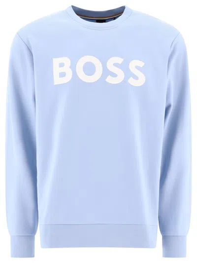 Hugo Boss Logo-print Cotton Sweatshirt In Light Blue