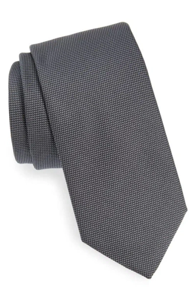 Hugo Boss Solid Black Silk Tie In Charcoal Grey