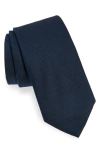 Hugo Boss Solid Black Silk Tie In Navy