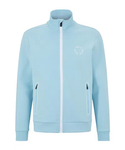 Hugo Boss Solid Color Casual Sports Hooded Jacket In Blue