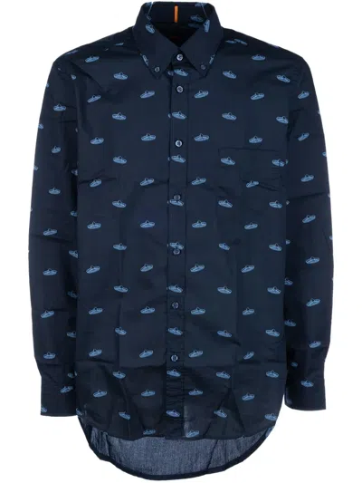 Hugo Boss Sombrero-print Cotton Shirt In Dark Blue