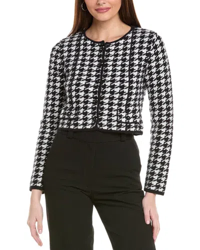 Hugo Boss Cropped Cardigan In A Houndstooth Cotton Blend In Patterned