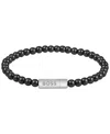 Hugo Boss Sphere Beads Stainless Steel Black Onyx Bracelet In Black