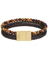 Hugo Boss Sphere Mixed Ionic Plated Brown Leather Yellow Tiger Bracelet In Brown