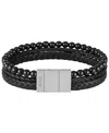 Hugo Boss Sphere Mixed Ionic Plated Brown Leather Yellow Tiger Bracelet In Black