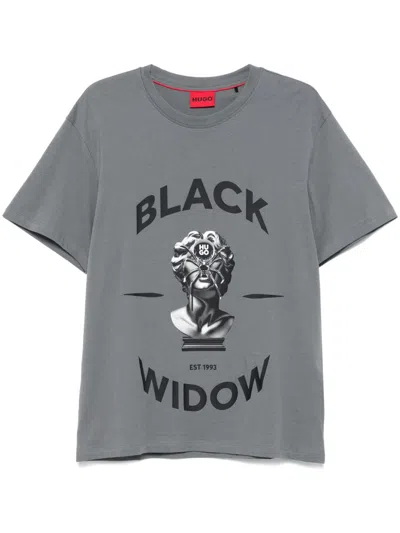 Hugo Boss Spider-print Cotton T-shirt In Grey
