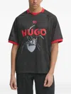 Hugo Boss Relaxed-fit Football-style Mesh T-shirt With Seasonal Print In Black