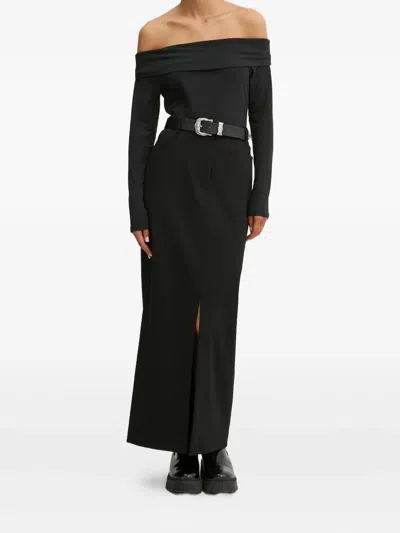 Hugo Boss Split-front Long Skirt In Black