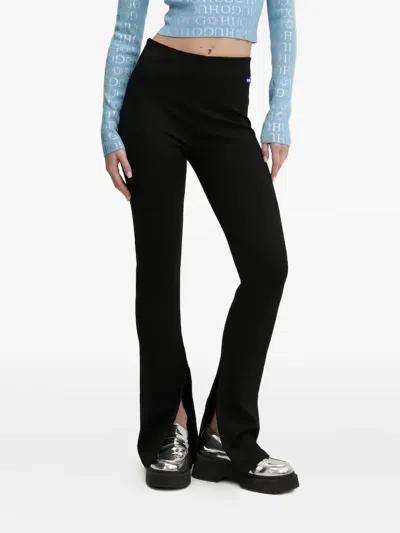 Hugo Boss Split-hem Flared Trousers In Black