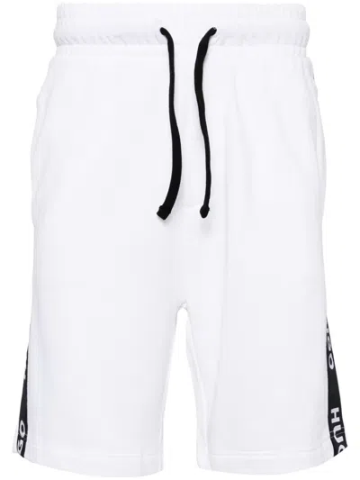 Hugo Boss Sporty Logo-tape Cotton Shorts In White