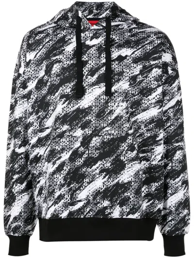 Hugo Boss Spray-paint Cotton Hoodie In Black