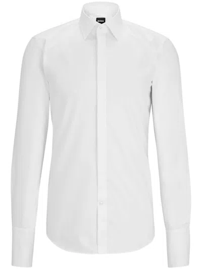 Hugo Boss Spread-collar Cotton Shirt In White