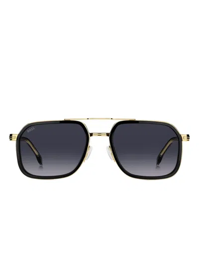 Hugo Boss Square-frame Sunglasses In Black Gold/dark Grey Sf