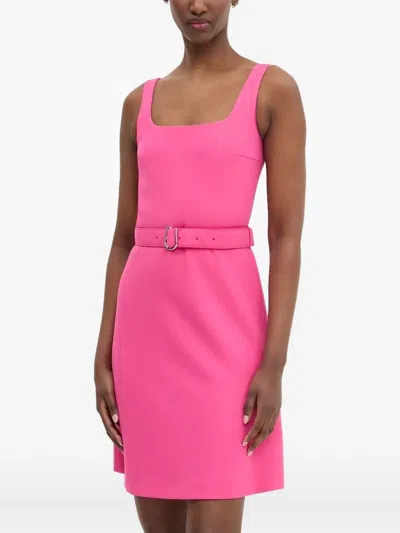 Hugo Boss Square-neck Belted Mini Dress In Pink