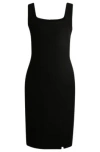 HUGO BOSS SQUARE-NECK DRESS IN STRETCH MATERIAL WITH FRONT SLIT