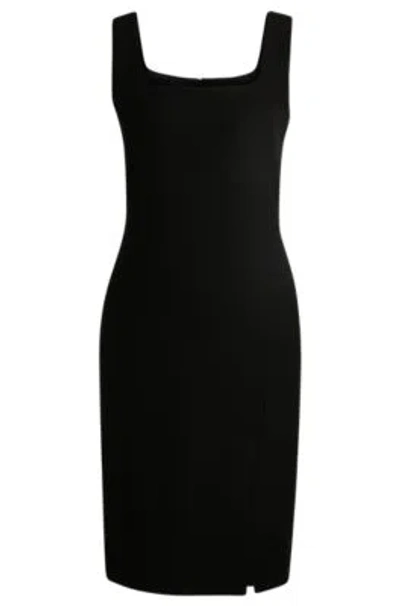 Hugo Boss Square-neck Dress In Stretch Material With Front Slit In Black