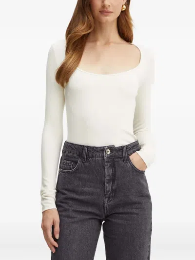 Hugo Boss Square-neck Long-sleeve T-shirt In White