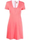 Hugo Boss Square Neck Salmon Short Dress In Pink