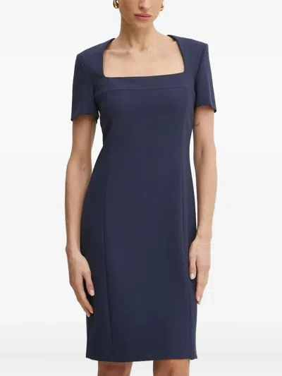 Hugo Boss Square-neck Short-sleeve Mini Dress In Blue