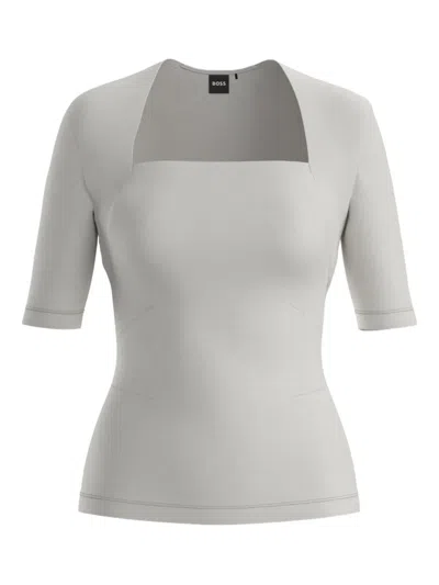 Hugo Boss Square-neck Short-sleeve Top In Gray