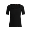 Hugo Boss Square-neck Short-sleeved Sweater In Ribbed Stretch Fabric In Black