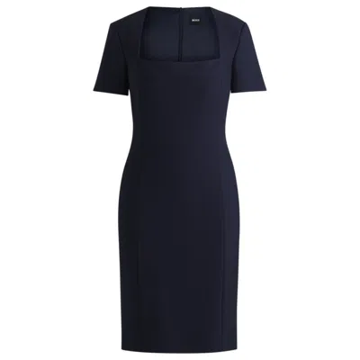 Hugo Boss Square-neck Slim-fit Dress In Stretch Material In Blue