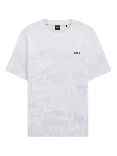 Hugo Boss Square-pattern Cotton T-shirt In White