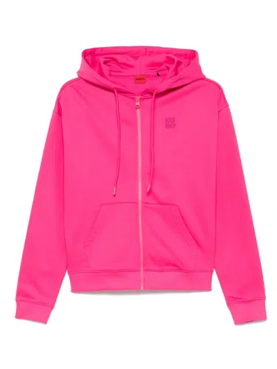 Hugo Boss Stacked Logo-embroidered Hoodie In Pink