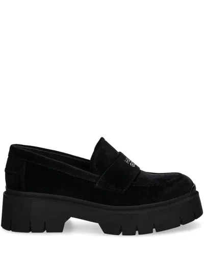 Hugo Boss Stacked-logo Loafers In Black