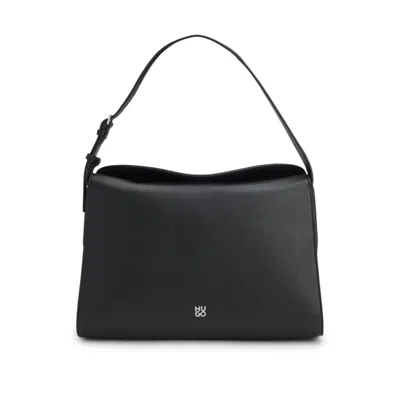 Hugo Boss Stacked-logo Shoulder Bag In Faux Leather In Black