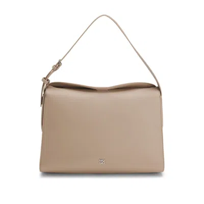 Hugo Boss Stacked-logo Shoulder Bag In Faux Leather In Brown
