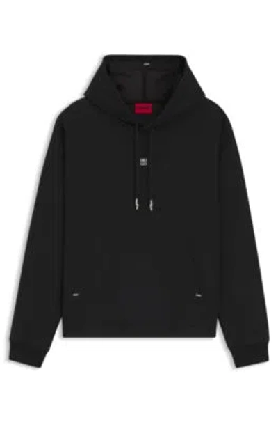 Hugo Boss Mens Medium Grey Branded Relaxed-fit Cotton-blend Hoody Xxl In Black