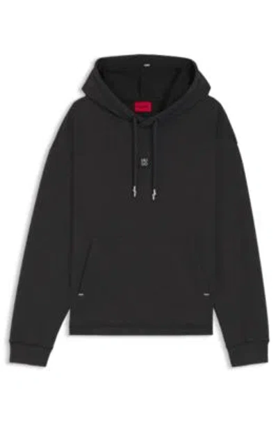 Hugo Boss Mens Medium Grey Branded Relaxed-fit Cotton-blend Hoody Xxl In Black