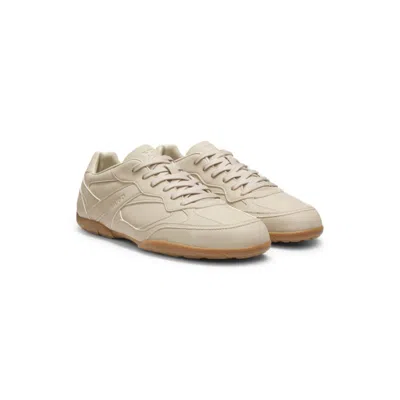 Hugo Boss Stacked-logo Trainers In Faux Leather In Beige