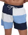 Hugo Boss Standard Court Color Block Swim Trunks In Blue In White