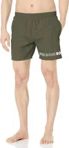 Hugo Boss Standard Vertical Logo Swim Trunks In Kale Green