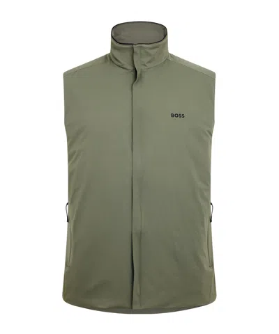 Hugo Boss Stand-collar Sleeveless Vest In Green
