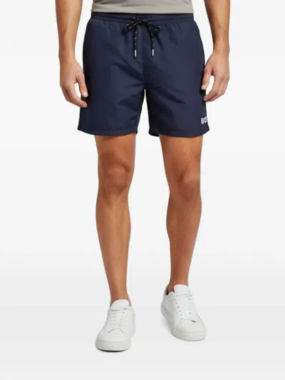 Pre-owned Hugo Boss Starfish Logo-print Swim Shorts In Blue