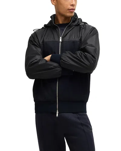 Hugo Boss Steele Hooded Zip Front Jacket In Black
