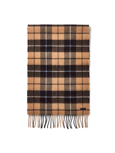 Hugo Boss Stellan Wool Scarf With Check And Twisted Fringes In Medium Beige