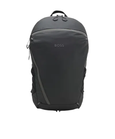 Hugo Boss Faux-leather Backpack With Reflective Details In Black