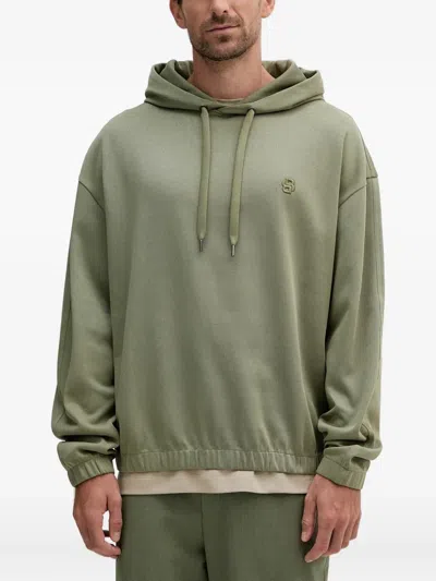 Hugo Boss Stevens Logo-embroidered Drawstring Hoodie In Green