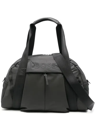 Hugo Boss Rubberised-logo Travel Bag In Black