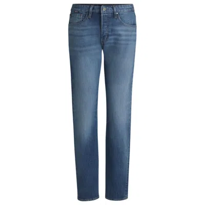 Hugo Boss Straight-fit Jeans In Faded-blue Comfort-stretch Denim