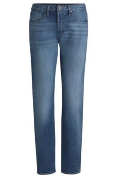Hugo Boss Straight-fit Jeans In Faded-blue Comfort-stretch Denim In Light Blue