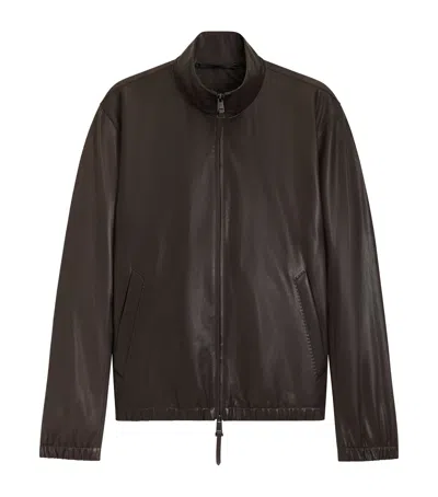 Hugo Boss Straight Fit Leather Jacket In Brown