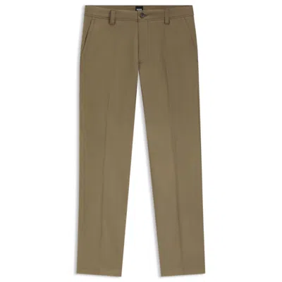 Hugo Boss Straight-fit Trousers In Cotton-blend Twill In Green